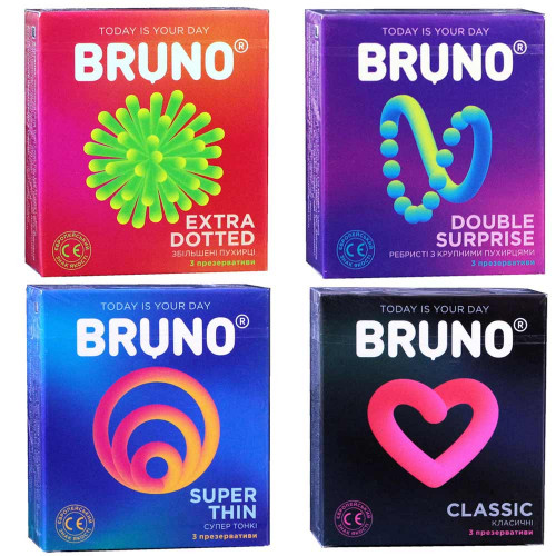 Презервативи високоякісні чоловічі набір BRUNO, 36 штук (12 паковань по 3 шт.)