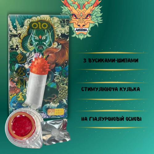 Презервативи з вусиками Olo Genbu Dragon 1 шт + Кулька + Лубрикант
