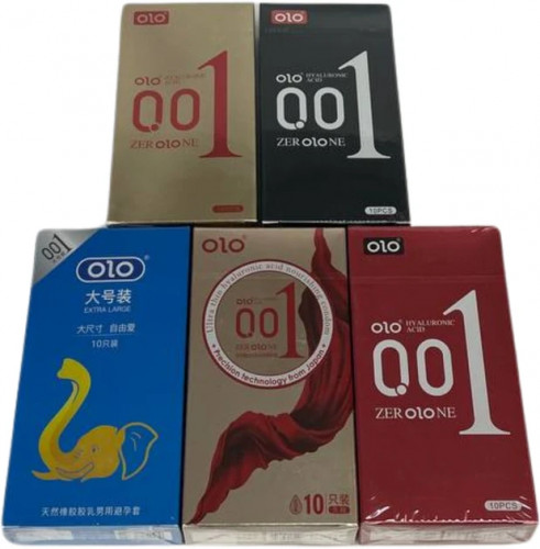Набір презервативів OLO Blue Elephant 10 шт + Пролонгуючі 10 шт + Ультратонкі 10 шт + Red Збуджуючі 10 шт + 0.01 з крапками 10 шт