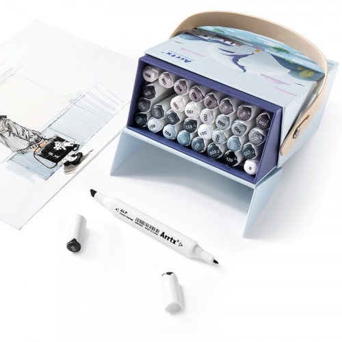 Спиртовые маркеры Arrtx Alp ASM-02GY 32 цвета, серые оттенки