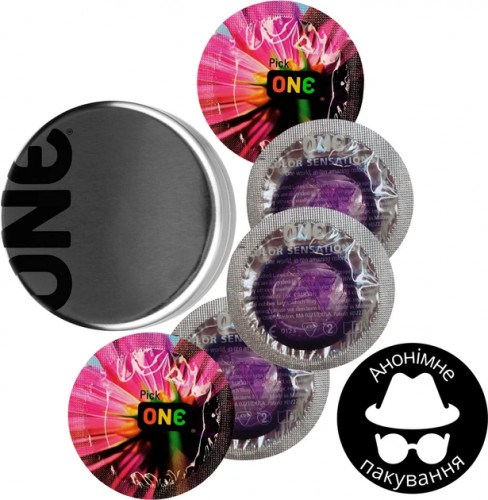 Презервативи One Pick Color Sensations Фіолетові 5 шт у кейсі