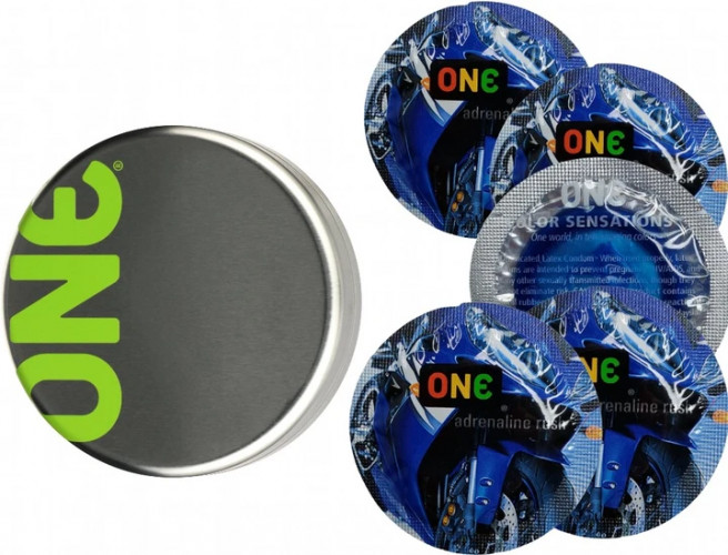 Презервативи One Color Sensation Adrenaline Rush Сині 5 шт у кейсі