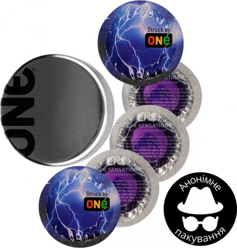 Презервативи One Struck by Color Sensations Фіолетові 5 шт у кейсі