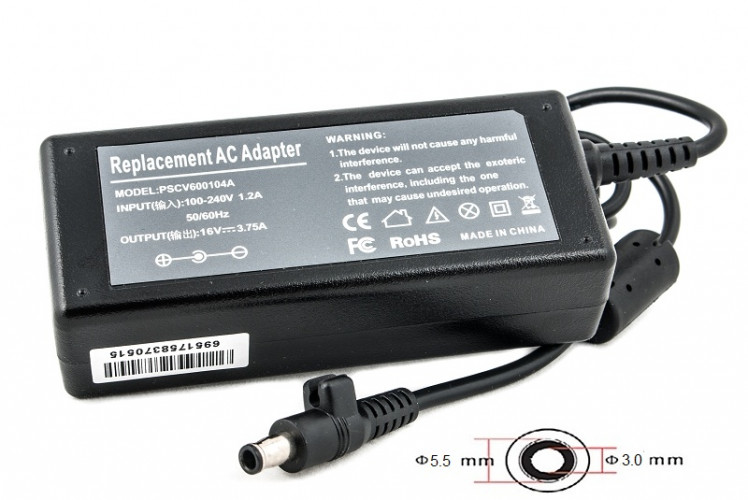 Блок питания для ноутбуков PowerPlant SAMSUNG 220V, 16V 60W 3.75A (5.5*3.0)