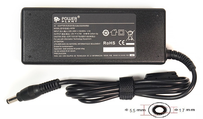 Блок питания для ноутбуков PowerPlant ACER 220V, 19V 90W 4.74A (5.5*1.7)