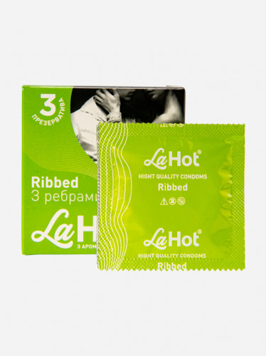 Презервативи латексні ребристі з ароматом м'яти La Hot Ribbed паковання 3 штуки