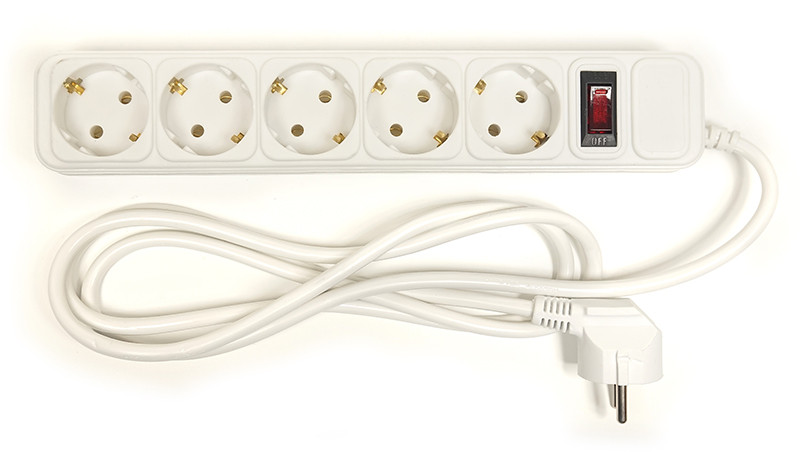 Сетевой фильтр PowerPlant 1.8 м, 3x1.5мм2, 10А, 5 розетoк, евростандарт (JY-1056/1.8)