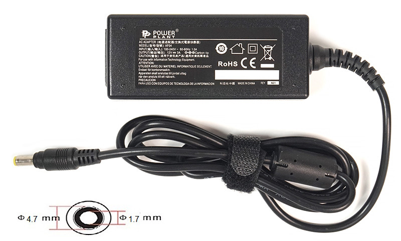 Блок питания для ноутбуков PowerPlant ASUS 220V, 12V 36W 3A (4.8*1.7)