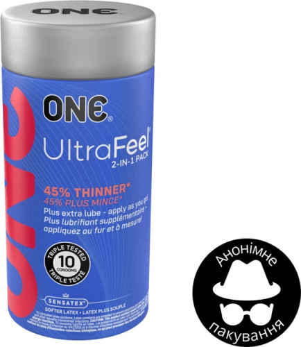 Презервативи One UltraFeel 2 в 1 Ультратонкий з додатковим пакетом мастила 10 шт