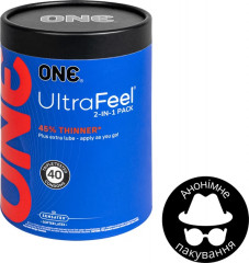 Презервативи One UltraFeel 2 в 1 Ультратонкий з додатковим пакетом мастила 40 шт у банці