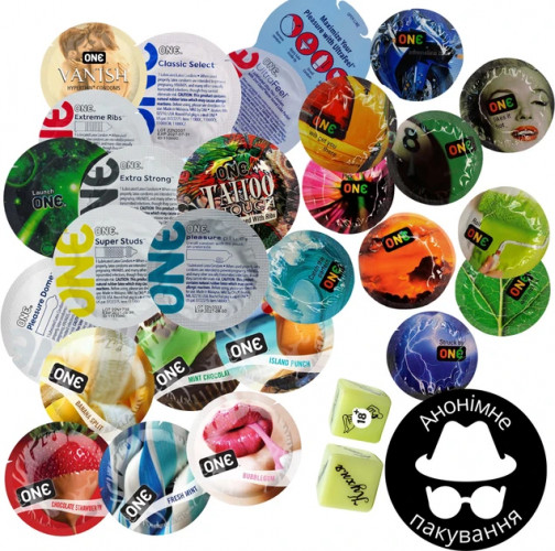 Набір One Презервативи Thirty Shades of passion 30 шт + Неонові кубики з позами для сексу