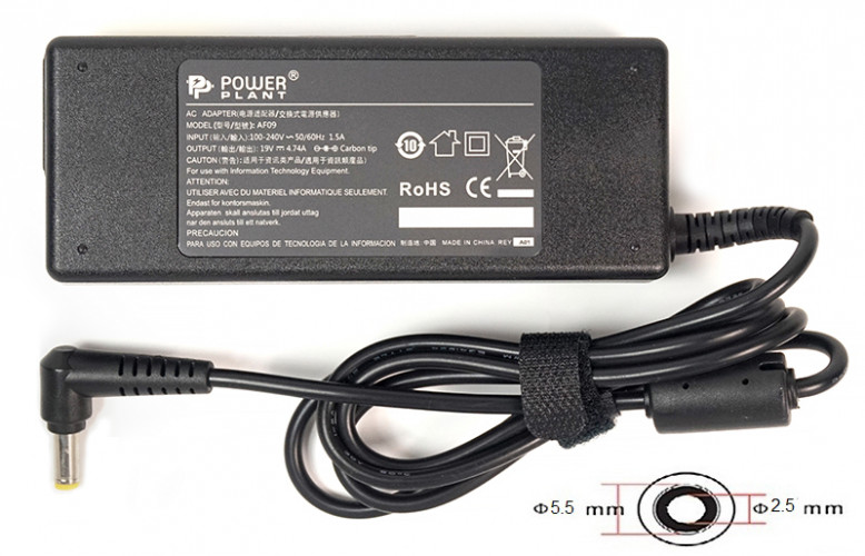 Блок питания для ноутбуков PowerPlant ASUS 220V, 19V 90W 4.74A (5.5*2.5)