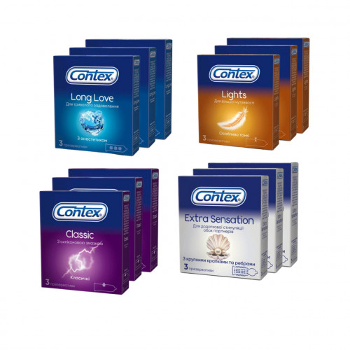 Презервативи CONTEX mix 36 шт. (12 уп. по 3 шт.)латексні із силіконовим мастилом