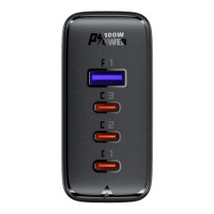 Мережевий зарядний пристрій Acefast A37 USB/ 3 Type-C QC PD 100W чорний + кабель Type-C to Type-C