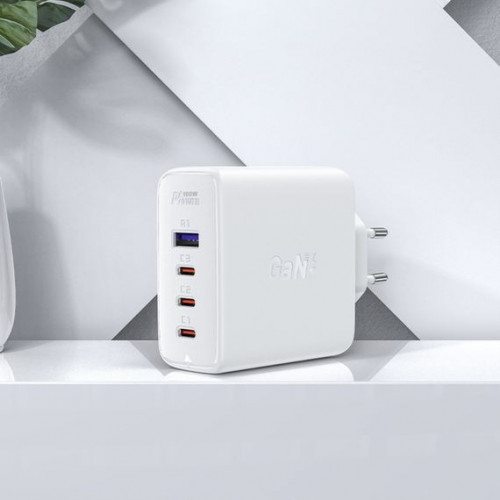Мережевий зарядний пристрій Acefast A37 USB/ 3 Type-C QC PD 100W білий + кабель Type-C to Type-C
