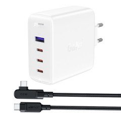 Мережевий зарядний пристрій Acefast A37 USB/ 3 Type-C QC PD 100W білий + кабель Type-C to Type-C