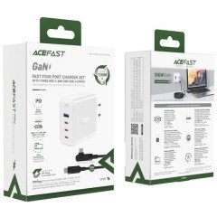 Мережевий зарядний пристрій Acefast A37 USB/ 3 Type-C QC PD 100W білий + кабель Type-C to Type-C