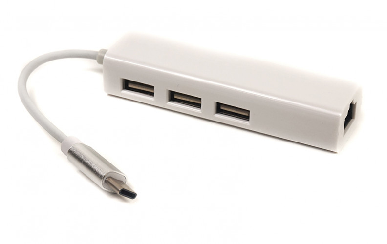 Переходник PowerPlant USB 3.1 Type-C - 3 порта USB 2.0 + Ethernet